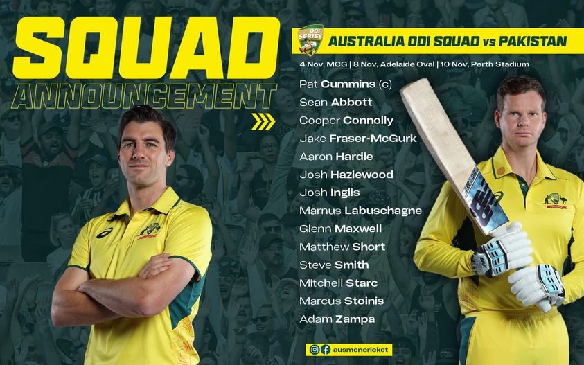 Pat Cummins Returns as Australia Names ODI Squad for Pakistan Series