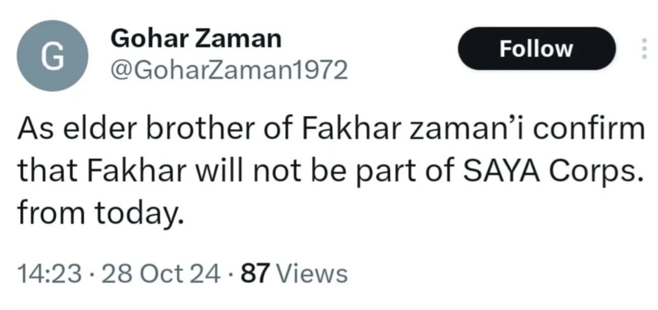 "Fakhar Zaman Has Not Changed His Player Agent": Denial from Close Sources Followed by Tweet Deletion