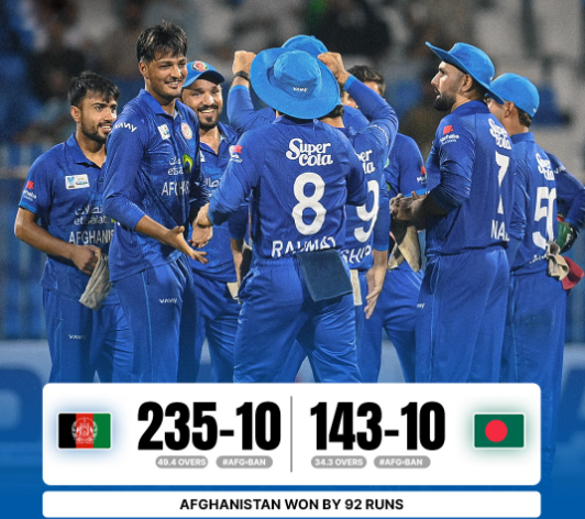 Afghanistan Thrashes Bangladesh by 92 Runs in a Stellar ODI Victory